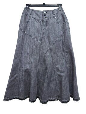 Style J denim maxi A-line skirt embellished hem size 30 (~US10)